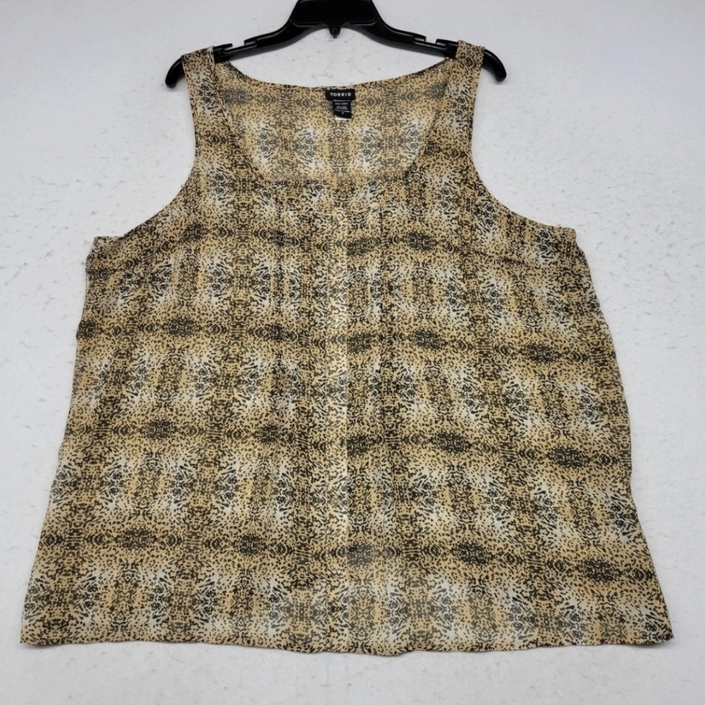 Torrid Brown/Black Animal Print Shortsleeve Split-back Lightweight Top Sz 2 (2X)